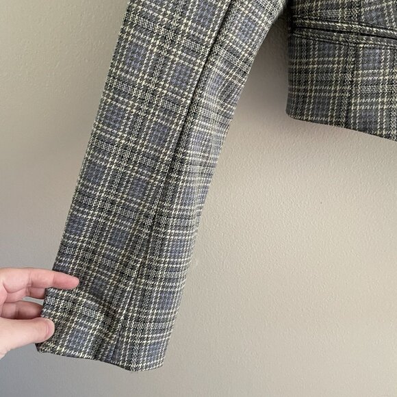 Anthropologie Women 14 Gray Houndstooth Academia Cropped Knit Tuxedo Blazer NWT - Picture 7 of 16